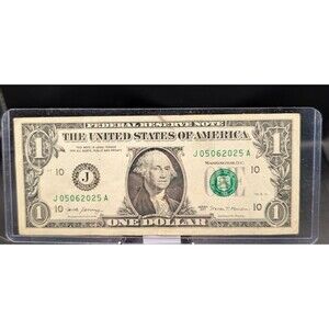 2017 $1 Bill – Serial J05062025A (05‑06‑2025) – Anniversary or Special Date Bill